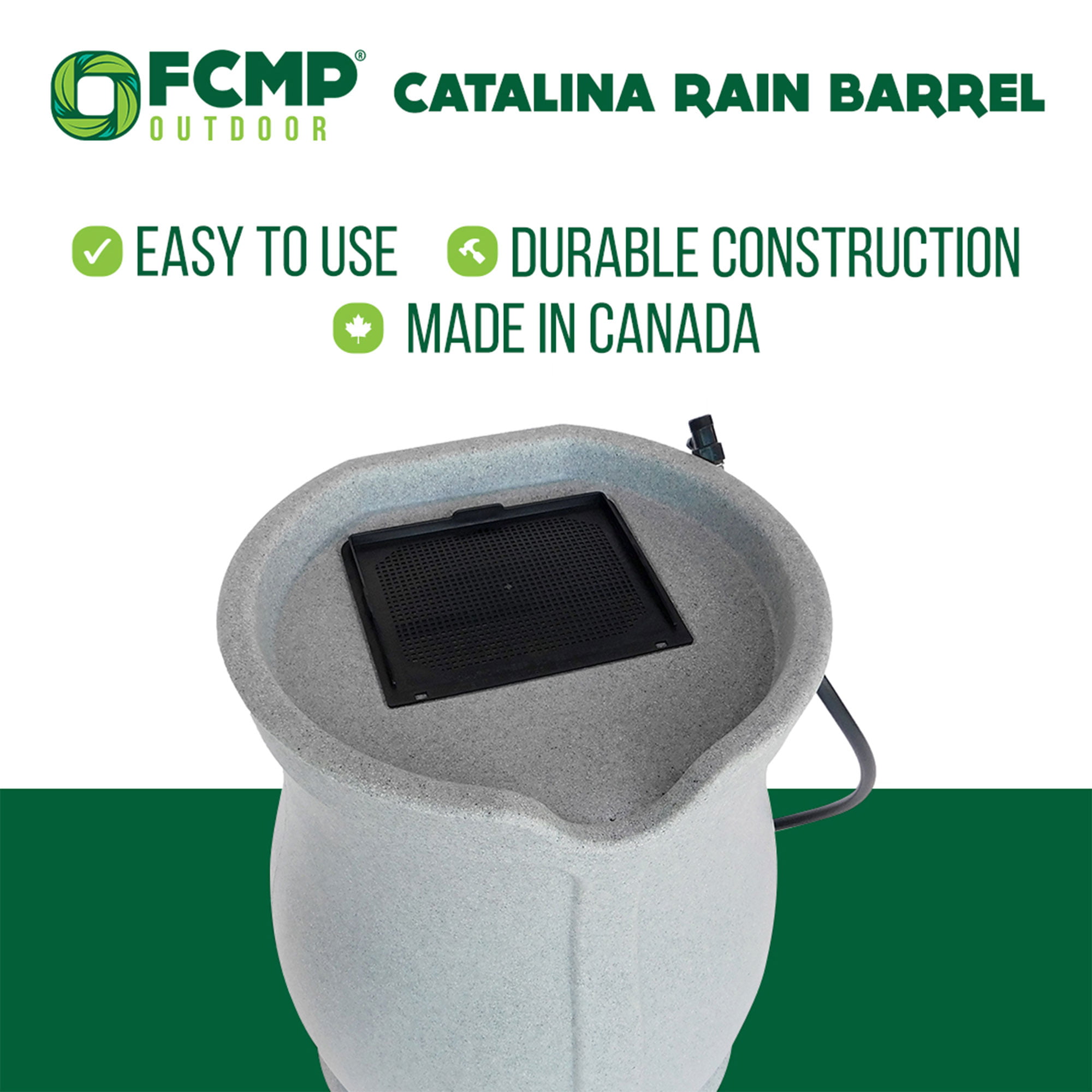 FCMP Outdoor RB-CAT Catalina 45 Gallon Water Rain Catcher Barrel， Granite