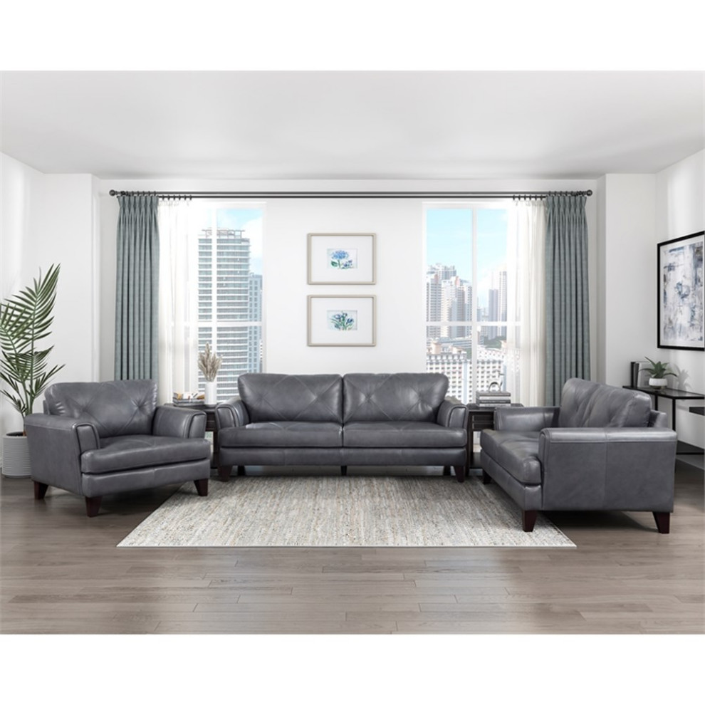 Lexicon Thierry 19 quotModern Plywood and Leather Sofa in Gray Finish   Contemporary   Sofas   by Homesquare  Houzz