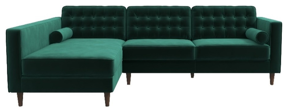 Owen Mid Century L Shaped Pillow Back Velvet Left Facing Sectional in Green   Midcentury   Sectional Sofas   by Homesquare  Houzz