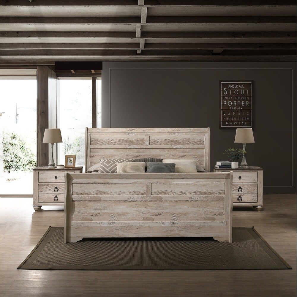 Roundhill Furniture Imerland Contemporary White Wash Finish 3 Piece Bedroom Set