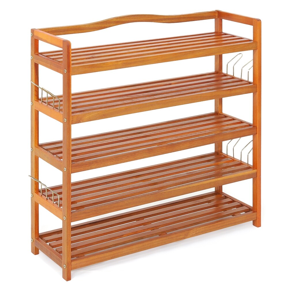 Costway 5 Tier Wood Shoe Rack Freestanding Large Shoe Storage