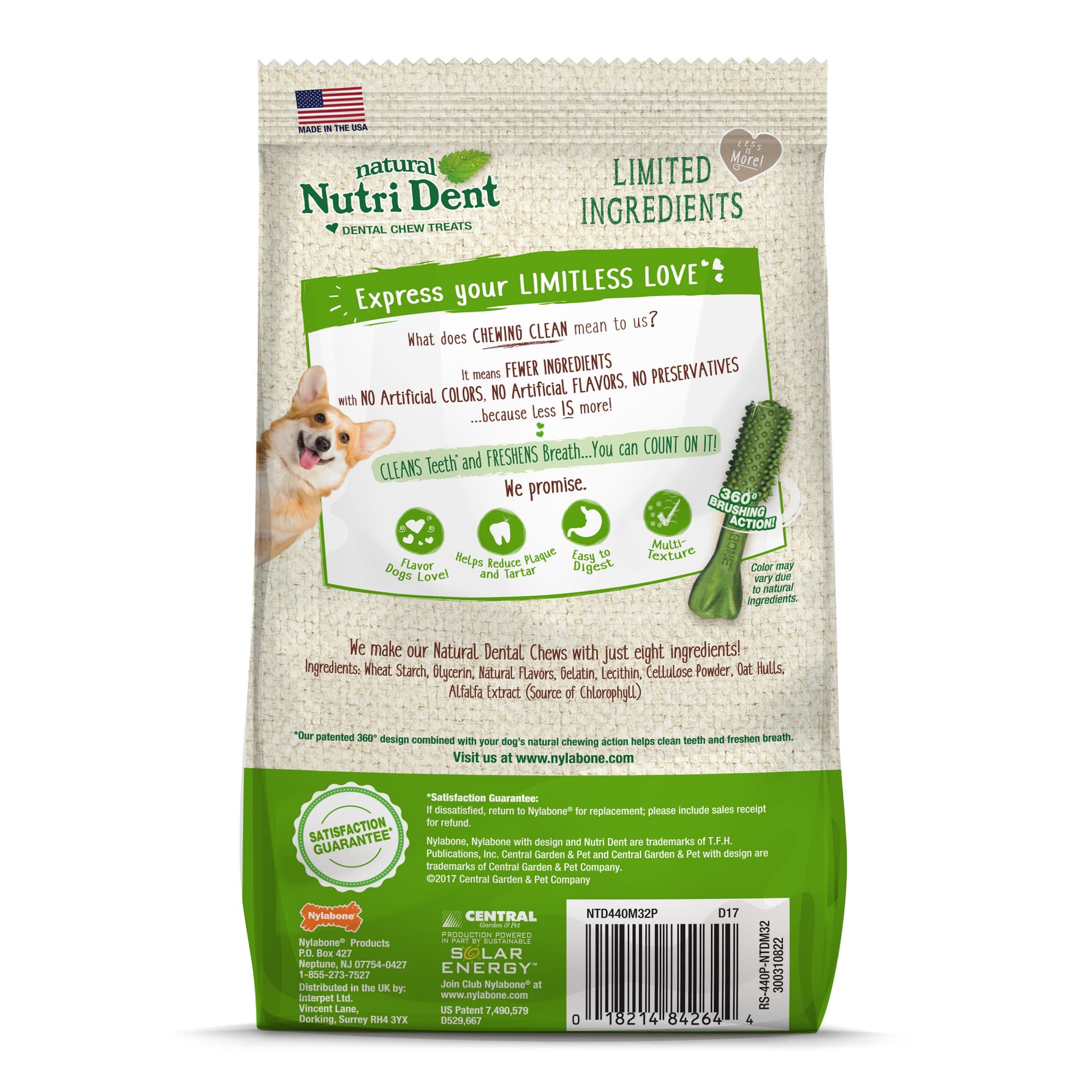 Nylabone Nutri Dent Limited Ingredients Mini Fresh Breath Dental Chews for Dogs， 5.6 oz.， Count of 32