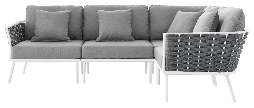 Outdoor Patio Aluminum Outdoor Patio Aluminum Large Sectional Sofa White Gray   Midcentury   Outdoor Sofas   by Homesquare  Houzz