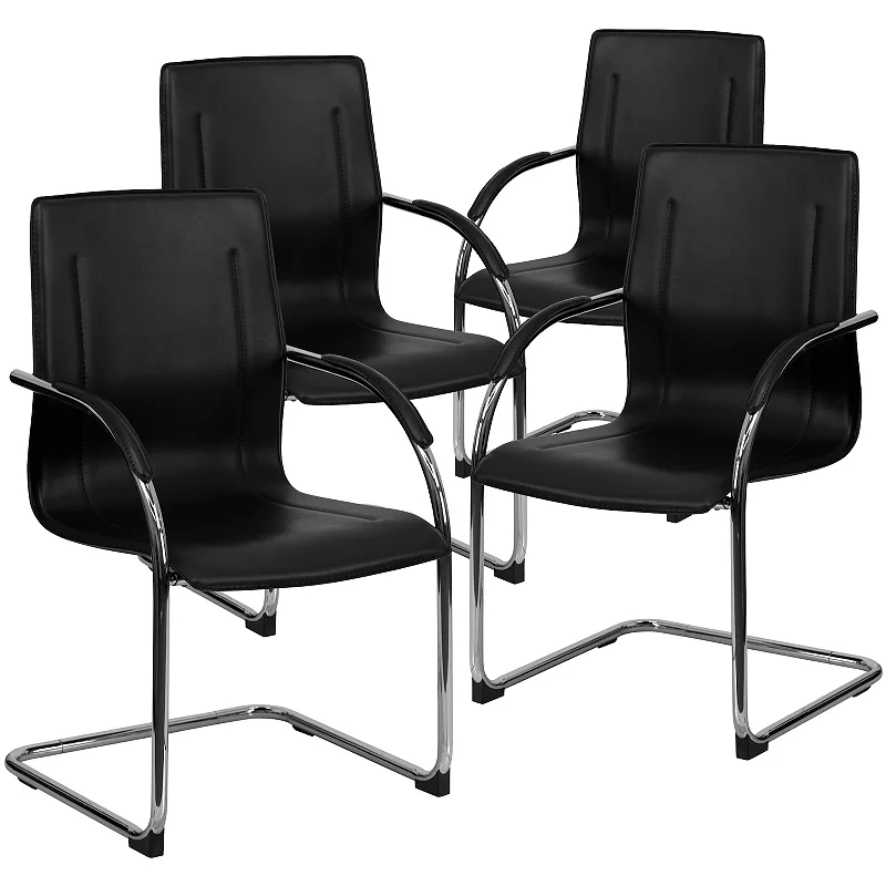 Emma and Oliver 4 Pack Vinyl Side Reception Chair with Chrome Sled Base