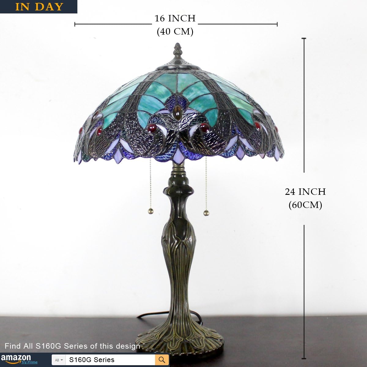 GEDUBIUBOO Tiffany Style Lamp Green Liaison Stained Glass Bedside Table Lamp 16X16X24 Inches Desk Light Metal Base Decor Bedroom Living Room  Office S160G Series Teal Purple