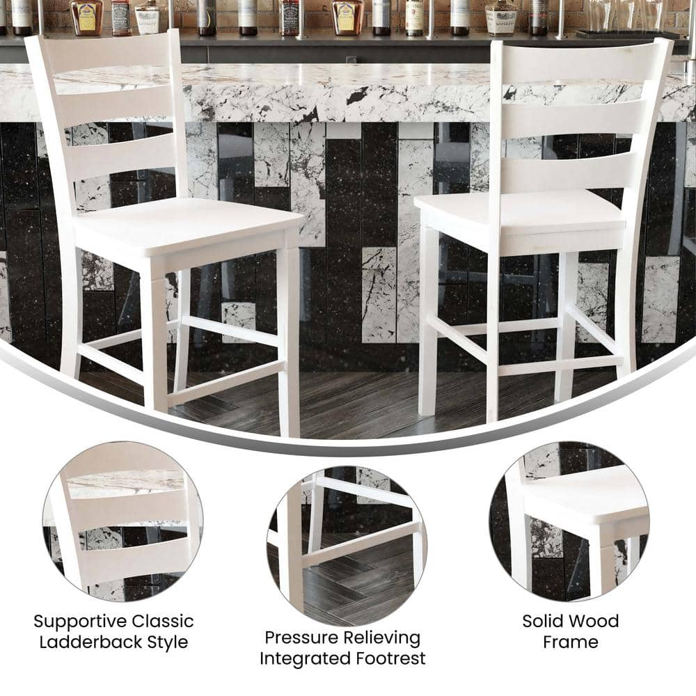 Carnegy Avenue 41.5 in. White Wash Full Wood Bar Stool with Wood Seat CGA-ES-520599-WH-HD