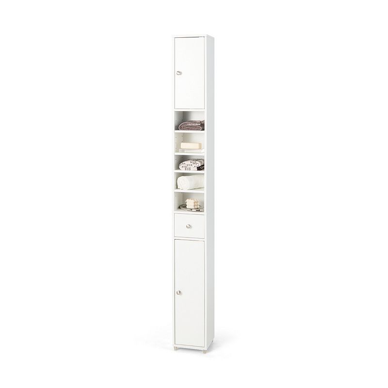 Freestanding Slim Bathroom Cabinet with Drawer and Adjustable Shelves-White