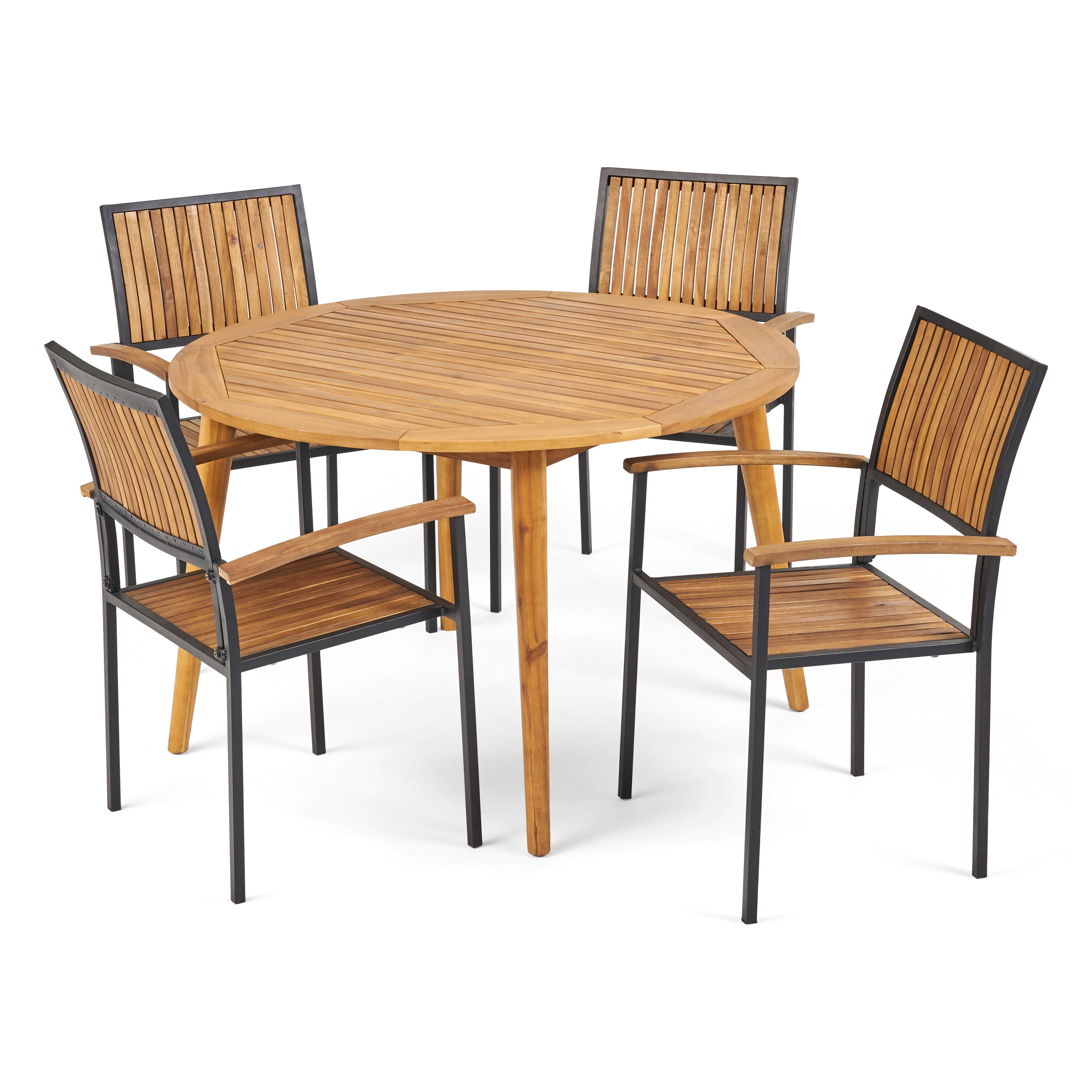 Sylvia Outdoor 4 Seater Acacia Wood Circular Dining Set