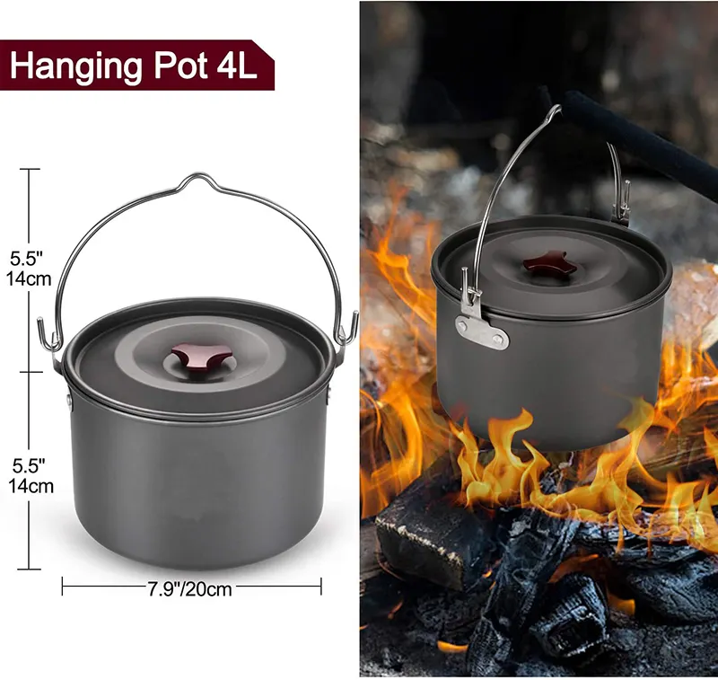 Popular 4 5 Person camp kitchen cooking utensil set travel Other outdoor accessories camping Hanging pot set