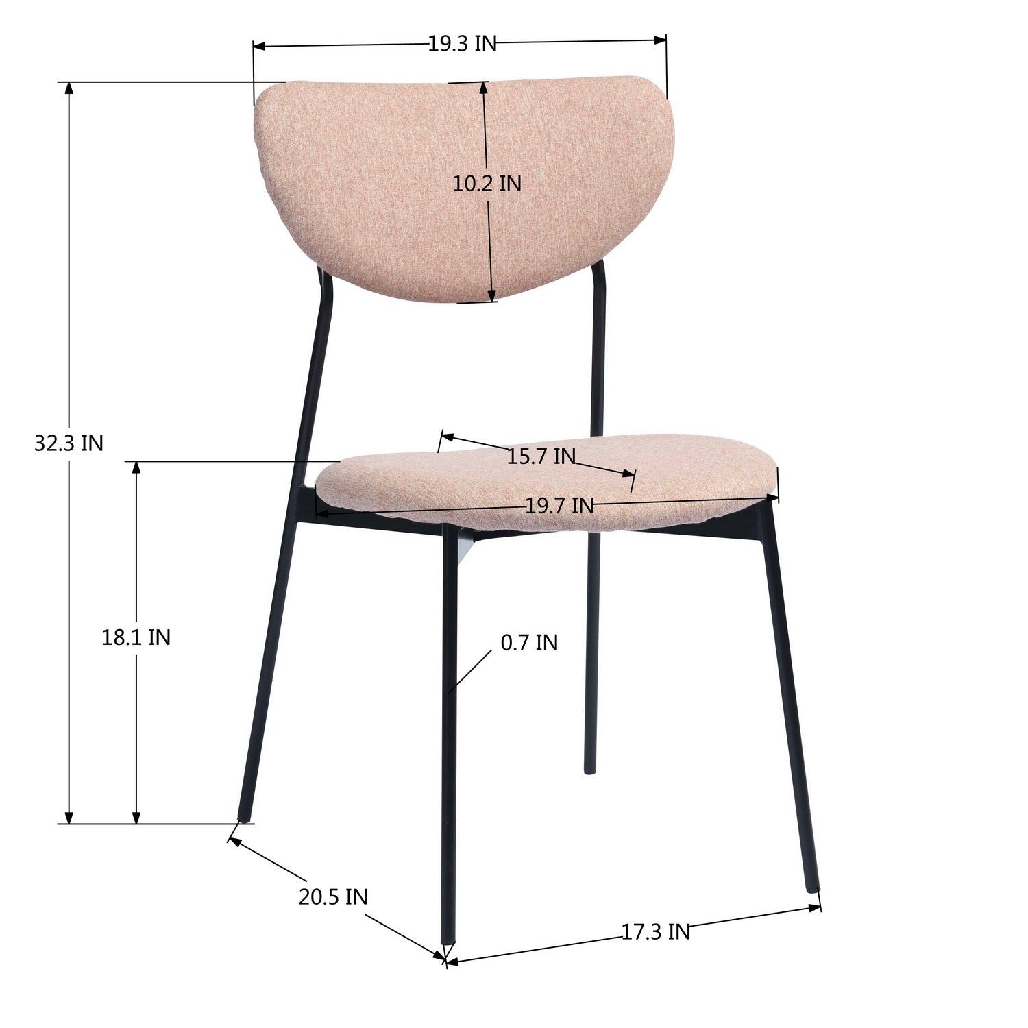 Homy casa Upholstered Dining Side Chair Set of 2 with Metal Legs， Blush