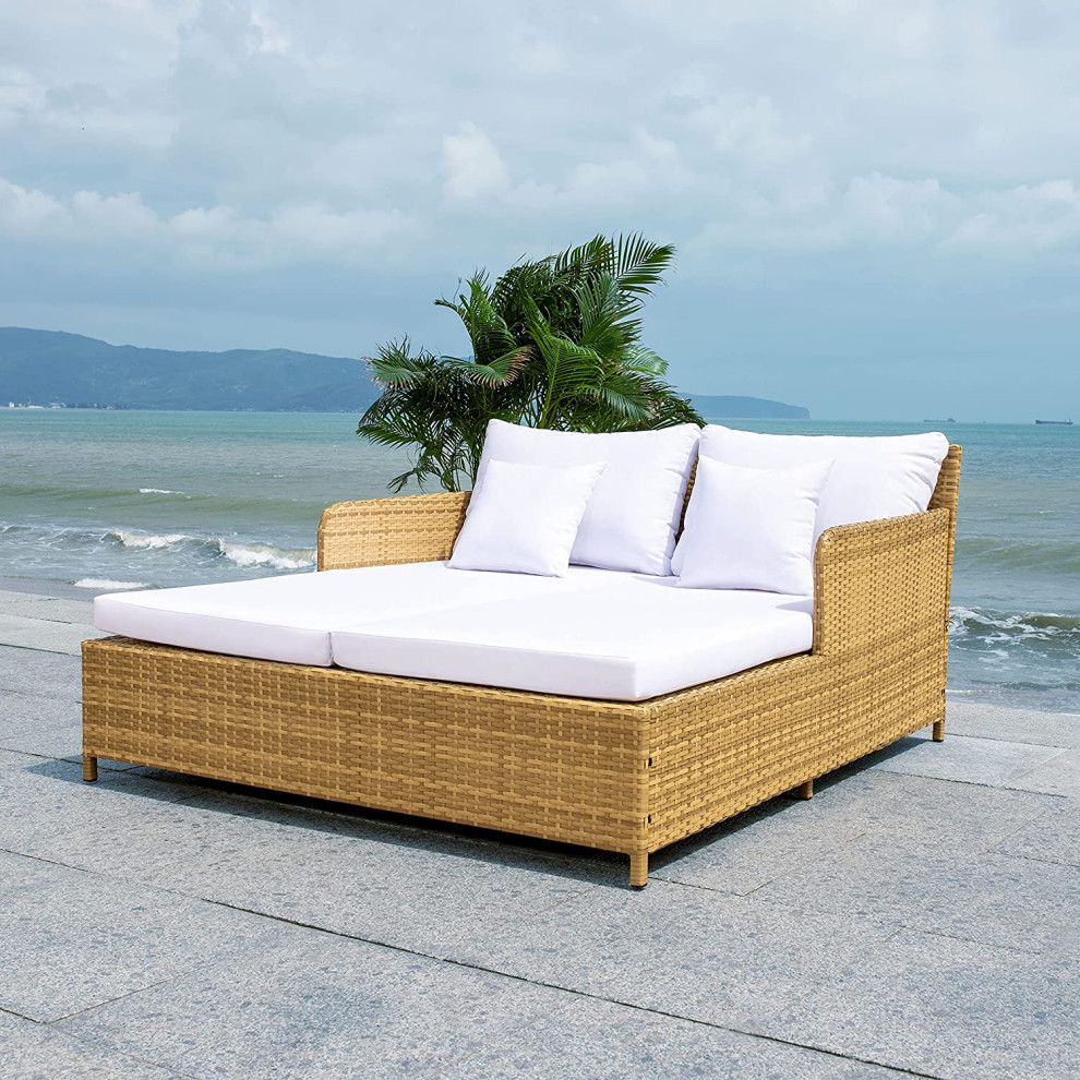 Unique Outdoor Daybed  Wicker Frame With Comfortable Cushions   Tropical   Outdoor Chaise Lounges   by Decor Love  Houzz