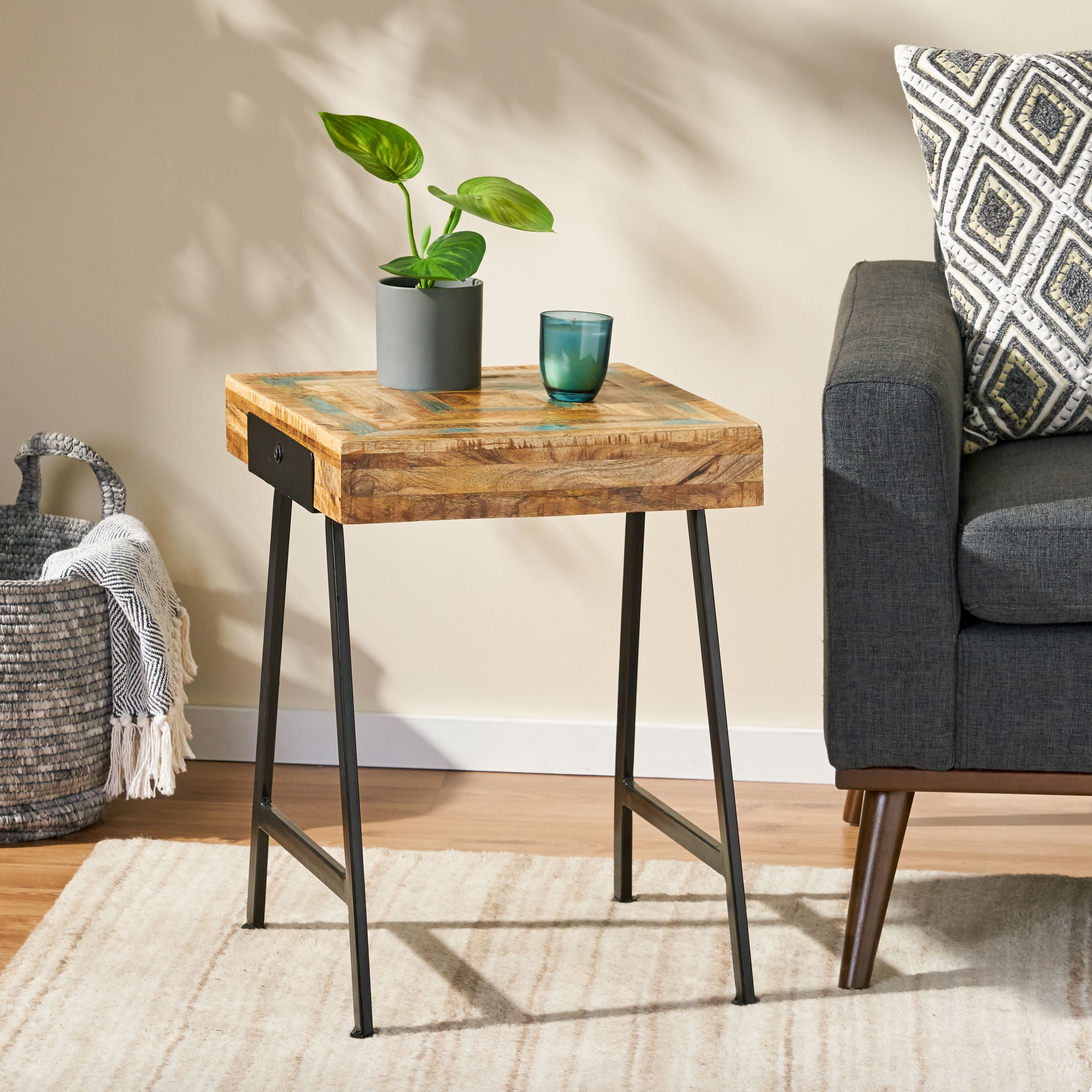 Rosewood Handcrafted Boho Mango Wood End Table