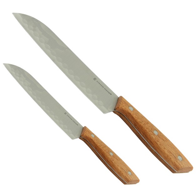 Gibson Home Seward 2 Piece Stainless Steel Santoku Knife Cutlery Set With Wood Handles