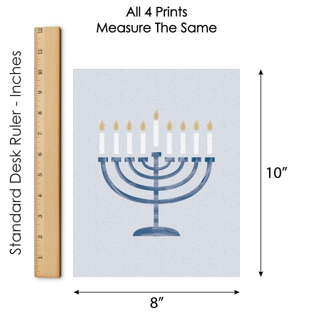 Big Dot Of Happiness Happy Hanukkah Unframed Menorah And Dreidel Chanukah Holiday Linen Paper Wall Art Set Of 4 Artisms 8 X 10 Inches