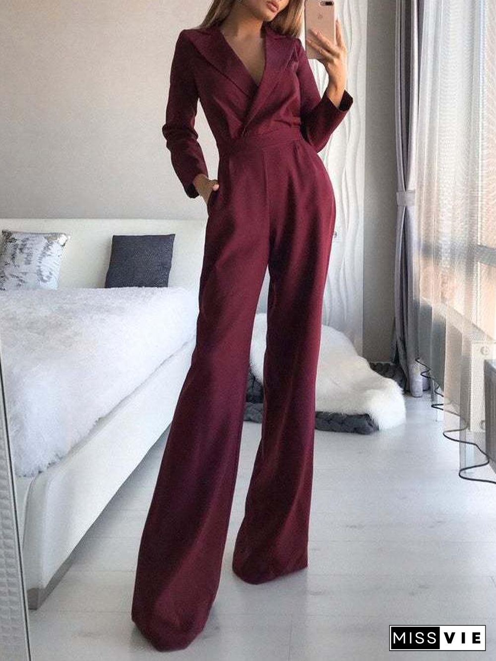 Women's Jumpsuits Solid Long Sleeve Slim Fit Jumpsuit