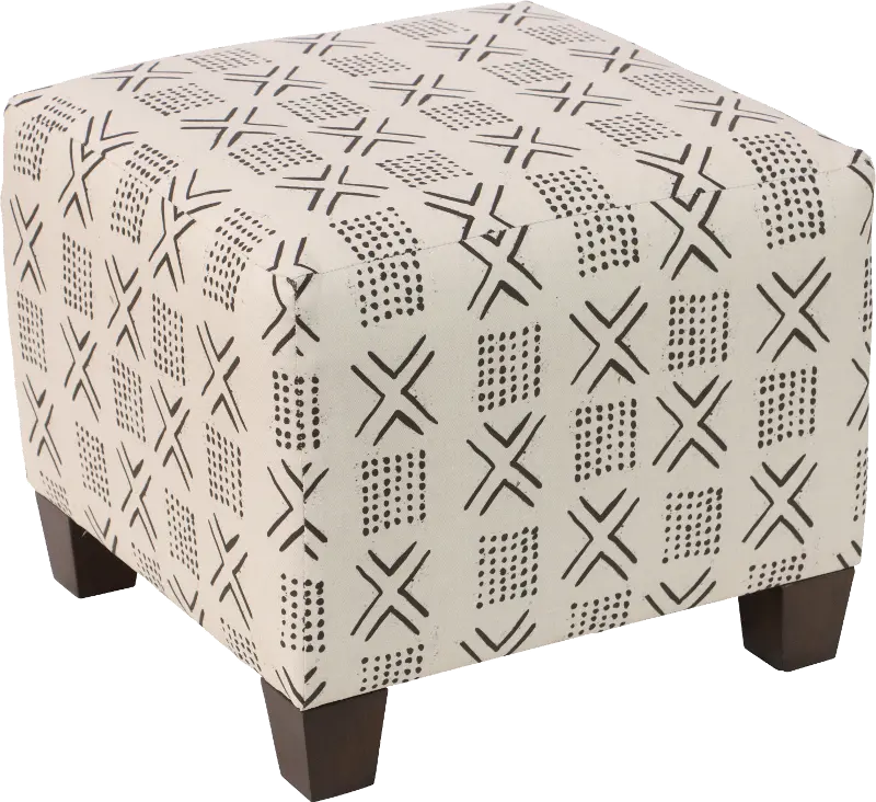 Blaire Cream Geometric Square Ottoman - Skyline Furniture