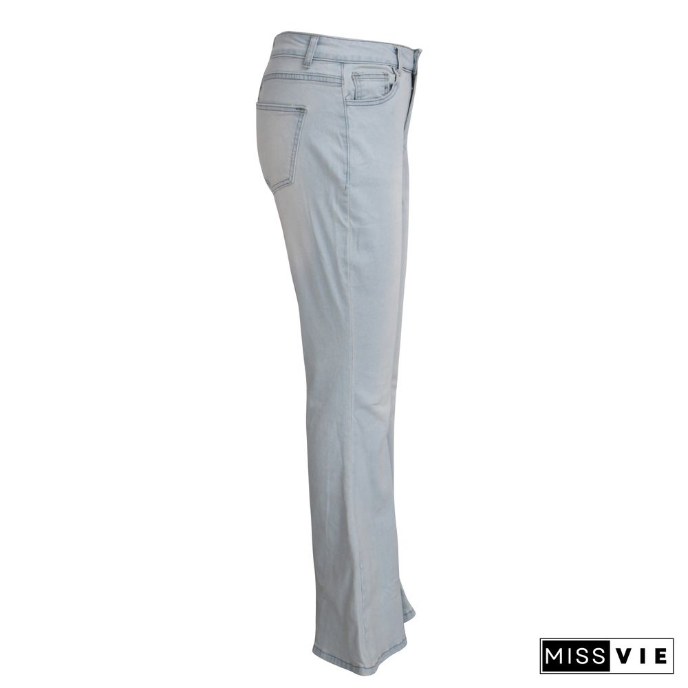 High Waist Full Length Slim Flare Jeans Pants