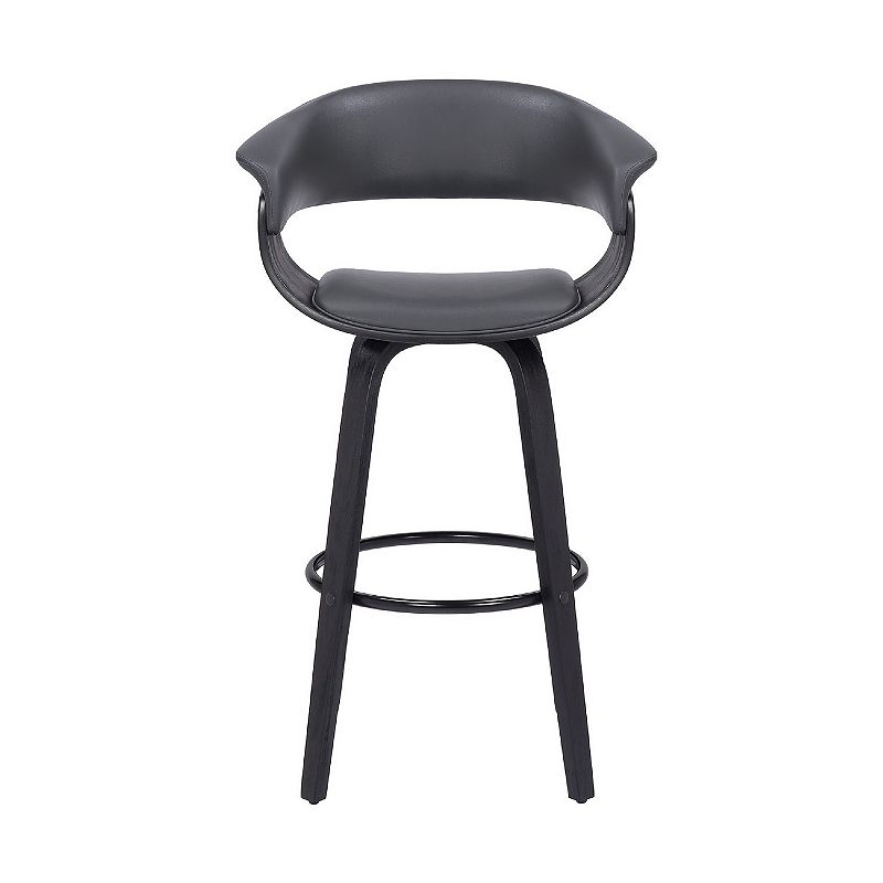 30 Inch Swivel Faux Leather Barstool with Curved Open Back， Gray