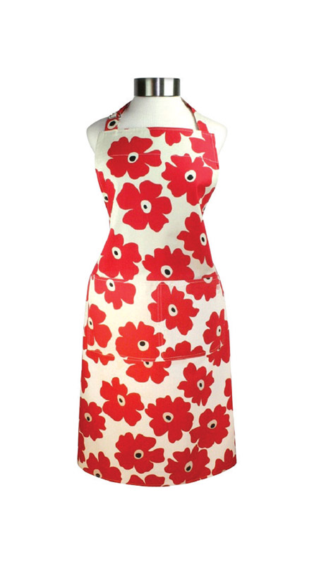 Mu Kitchen Red Cotton Poppy Bibb Apron