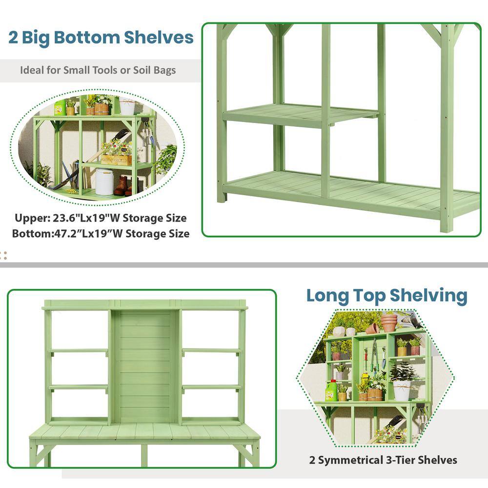 Cesicia 64.6 in. H x 47.2 in. W x 18.9 in. D Green Wood Farmhouse Rustic Potting Bench Table Plant Stand with 6 Tier Shelves AN016orange41