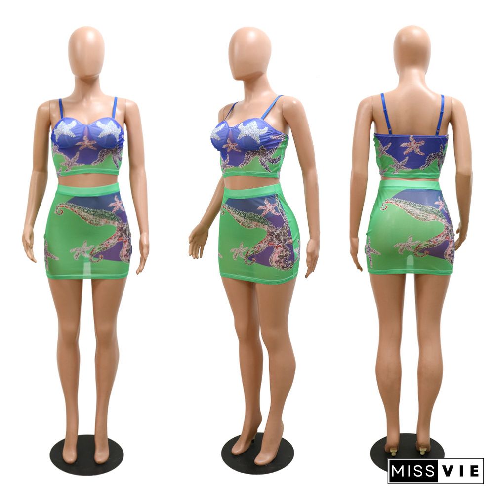 Fashion Polyester Screen Print Camisole Two Piece Set