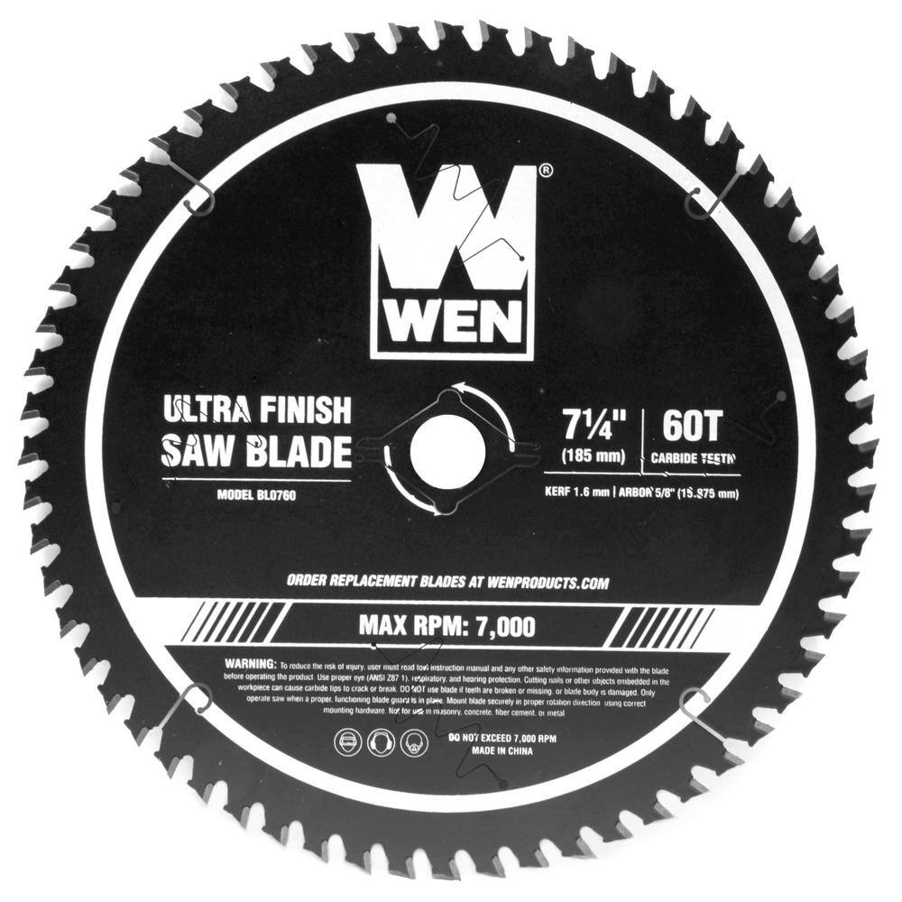 WEN 7.25 in. 60-Tooth Carbide-Tipped Professional Ultra Fine-Finish Circular Saw Blade with Cool-Cut Coating BL0760