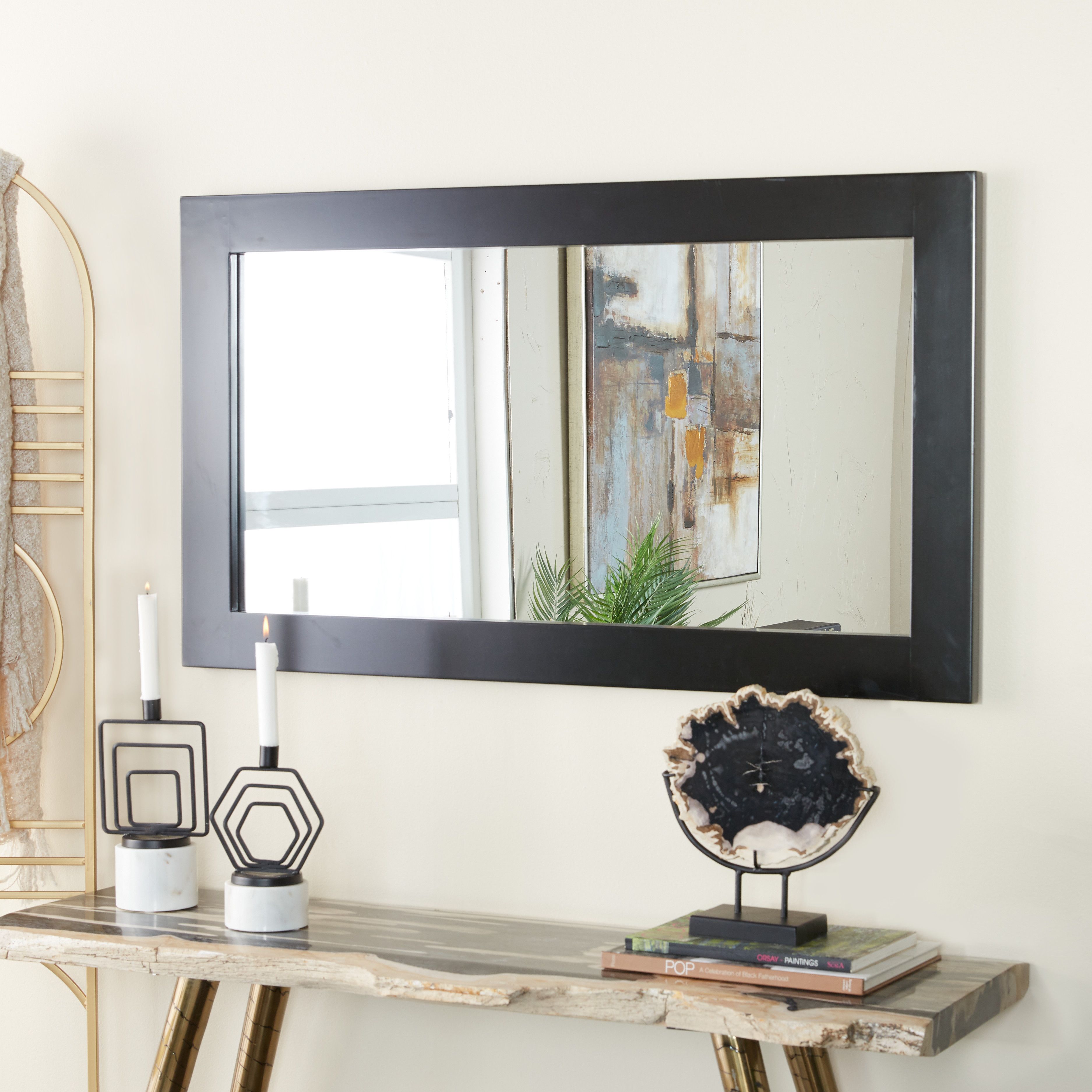 Black Wood Contemporary Wall Mirror 24 x 42