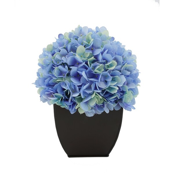 Faux Hydrangea in Matte Brown Tapered Zinc Cube