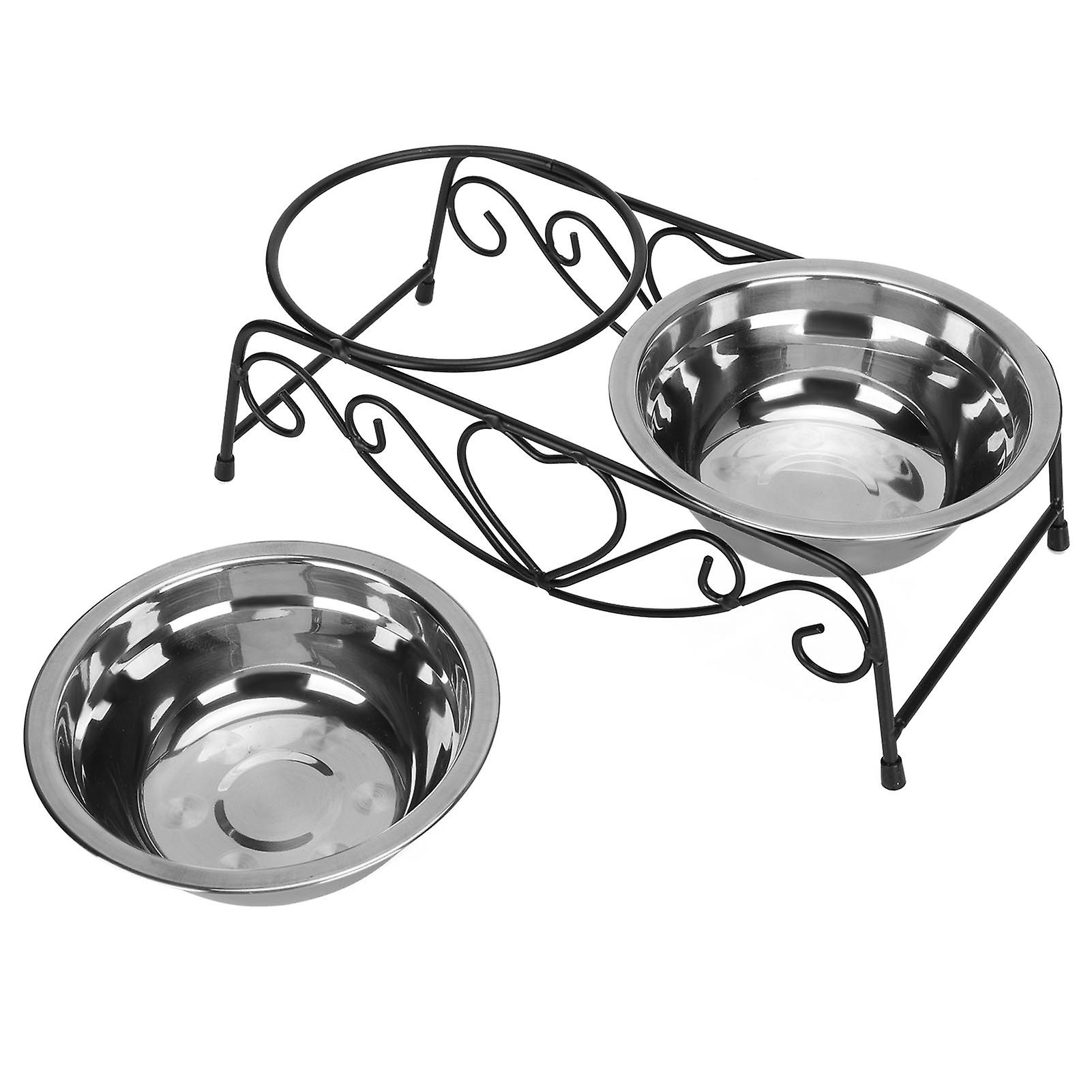 Stainless Steel Pet Bowl Double Diner Feeder Dual Purpose Food Water Bowl With Iron Frame