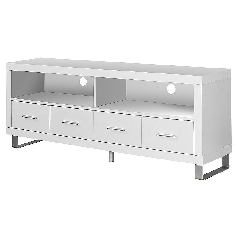 Monarch Contemporary Multimedia Entertainment Center TV Stand w/ Storage， White