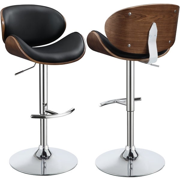 Modern Walnut Bentwood Design Adjustable Stool with Chrome Base