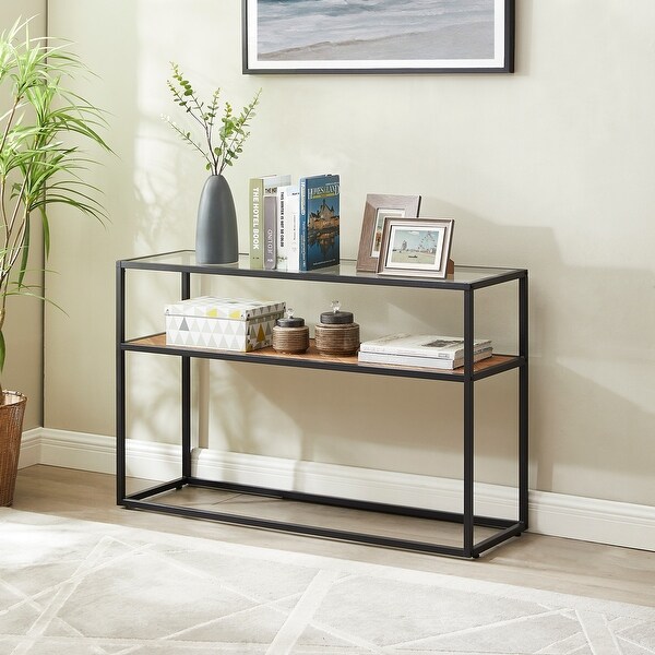 Modern Open Hallway Table Glass Console Table with Adjustable Feet