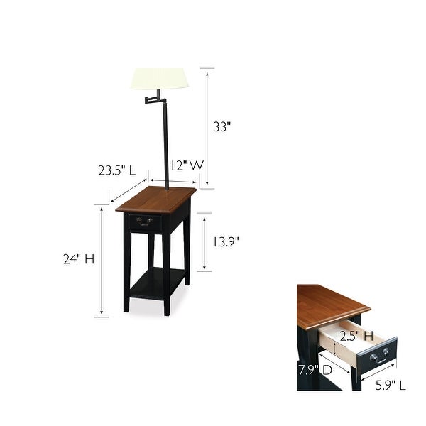 Leick Home 9037-MED One Drawer Swing Arm Lamp Side Table with Shelf， Medium Oak