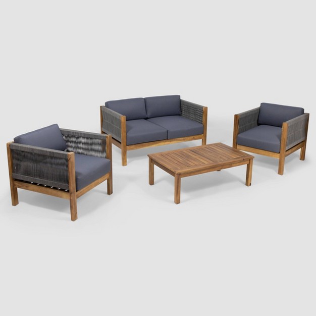 Laurel 4pc Acacia Wood Chat Set Teak gray Christopher Knight Home