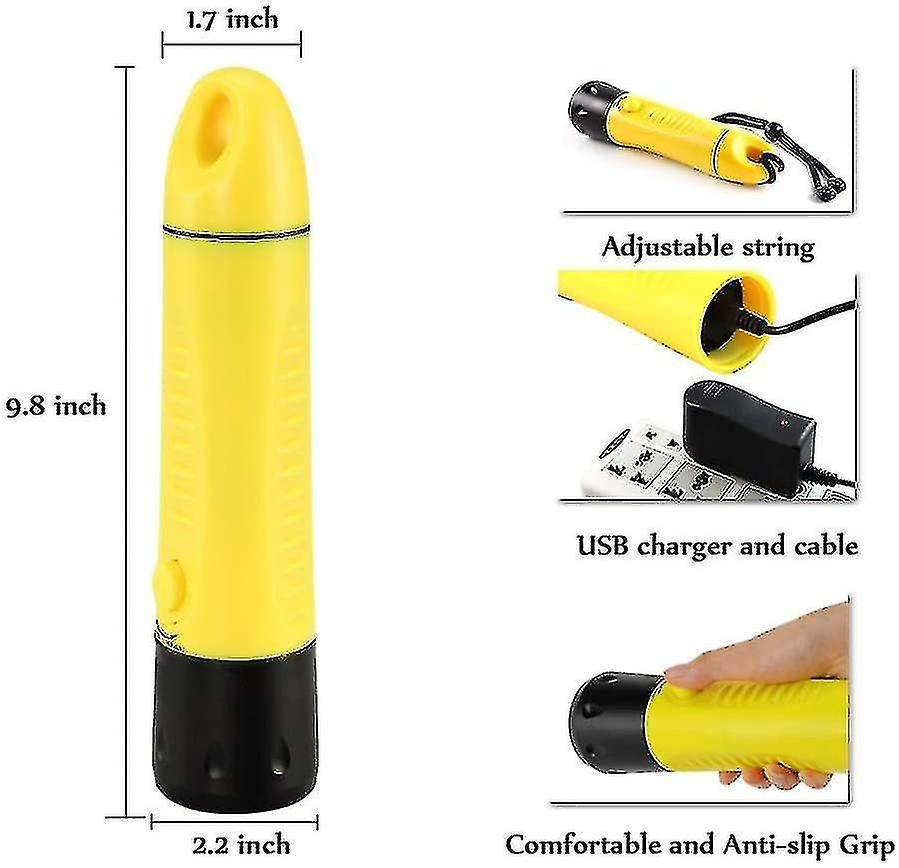 Naiwang Professional Diving Flashlight Waterproof Led Diving Light Torch With Built-in Rechargeable Battery For Scuba Diving， Camping， Hiking，yellow