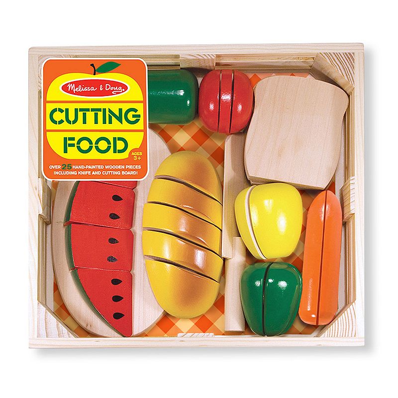 Melissa and Doug Cutting Food - Play Food Set With 25+ Hand-Painted Wooden Pieces， Knife， and Cutting Board