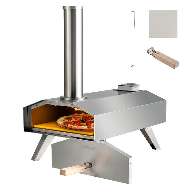 Costway Wood Pellet Pizza Oven Pizza Maker Portable Outdoor Pizza Stone W Foldable Leg