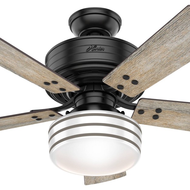 Cedar Key Damp Rated Ceiling Fan With Remote Black includes Led Light Bulb Hunter Fan