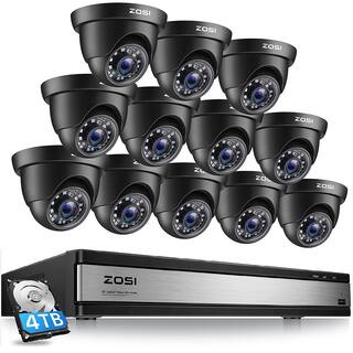 ZOSI 16-Channel 5MP-Lite 4TB DVR Security Camera System with 12 Wired 1080p Outdoor Dome Cameras 80 ft. Night Vision 16CK-418B12S-40-US