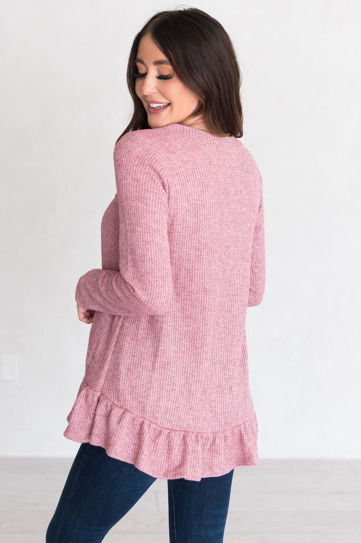 Lovely Sight Modest Ruffle Hem Top