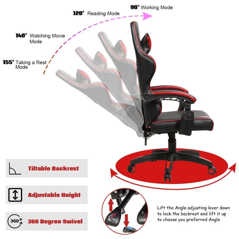 Massage Gaming Chair Recliner, Racing Computer Office Chair, Ergonomic High Back Swivel PC Game Chair with Headrest & Lumbar Support