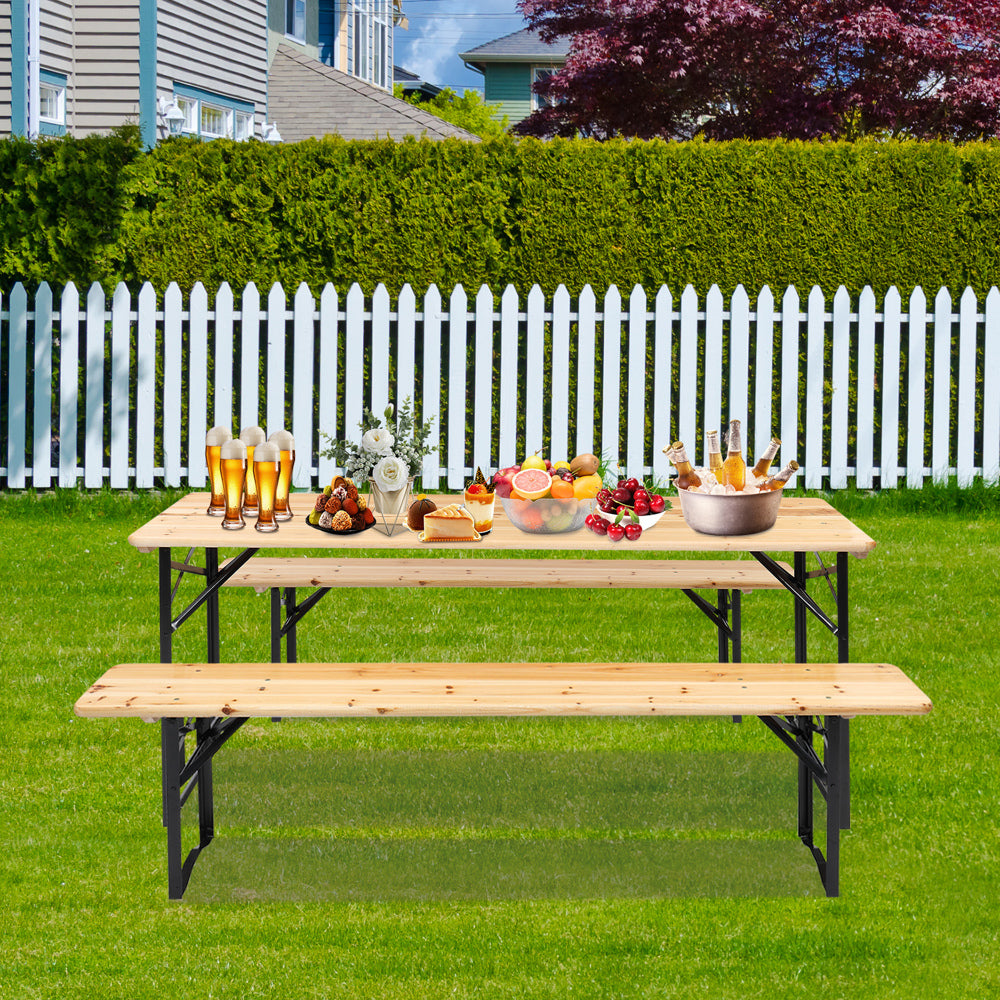 Picnic Combo 3Pcs Set， 5.8Ft Wood Table And Bench Set，Capacity Up To 6 People