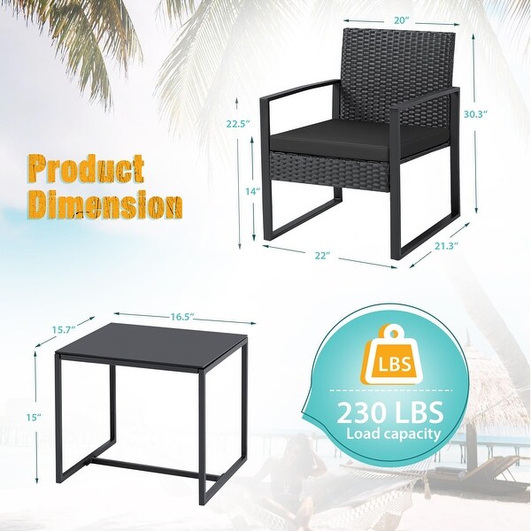 3 Pieces Patio Set Outdoor Wicker Furniture Sets Modern Rattan Chair Conversation Sets with Coffee Table for Yard and Bistro