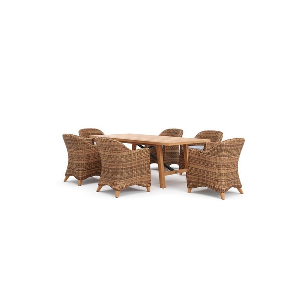 Winston Truss 7-Piece Natural Teak Fully Woven Vintage Earth Weave Captain's Chair and Teak Dining Table Dining Set -  - 32282834