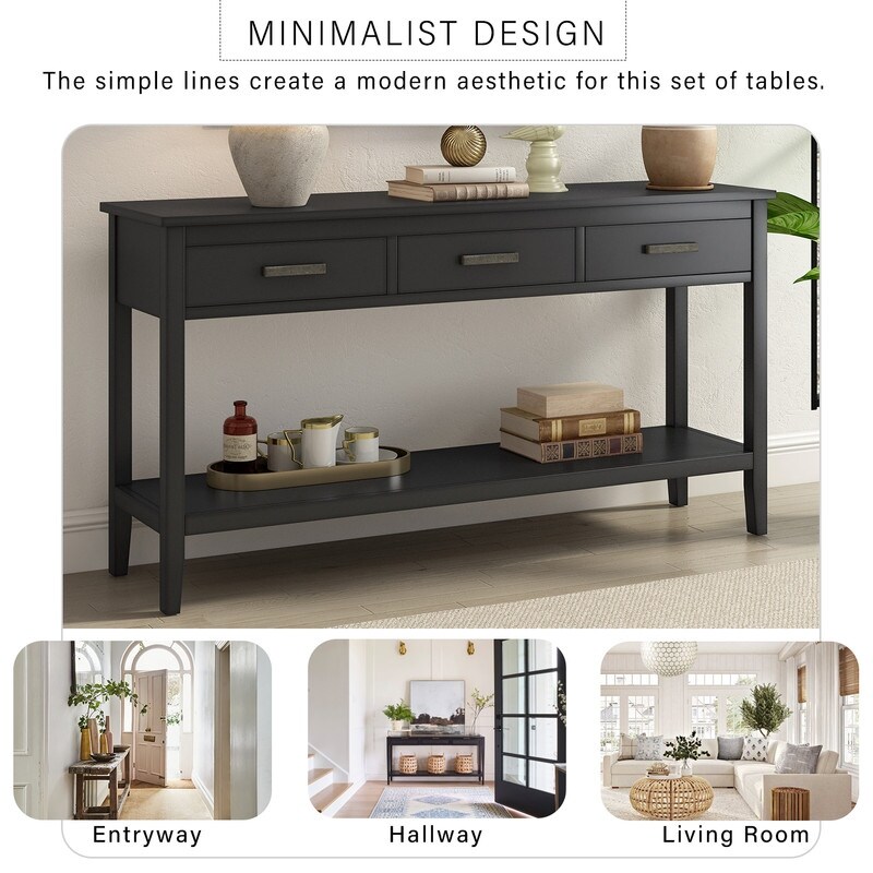 Vintage Style 3 Drawer 1 Shelf Console Table  Classic Entrance Display Table Entryway Table  Storage Sofa Table