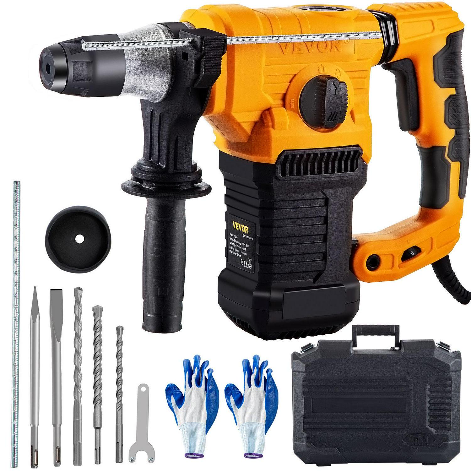 VEVOR 1 SDS Plus Rotary Hammer Drill ， 9.5A ， 1050W Electric Rotary Hammer Drill， 4 Modes Combination Rotary Hammer， 850RPM Cordless Rotary Hammer w/ Case， 110V Rotary Hammer Drill Ki