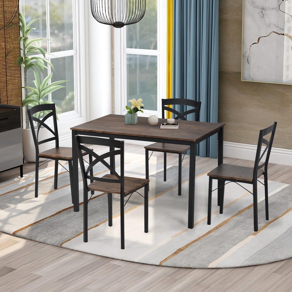 5 Piece Breakfast Nook Dining Table Set with Ergonomic Chairs  Brown