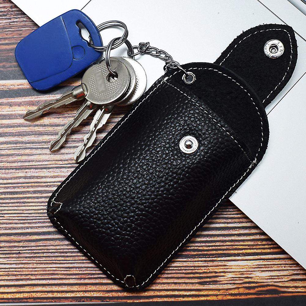 Genuine Leather Car Key Case Holder With Buckle Keychain 8cmx5cm Coffee