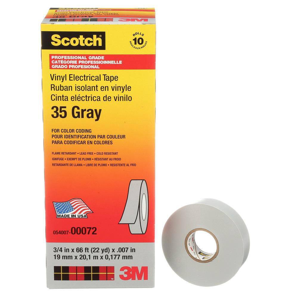 Scotch 34 in. x 66 ft. Gray Vinyl Electrical Color Coding Tape 35 GRAY