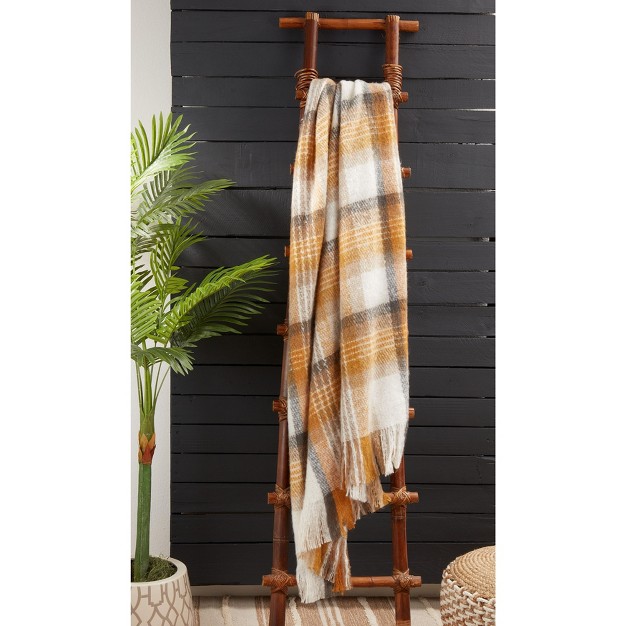 Saro Lifestyle Throw Blanket With Faux Mohair Check Design